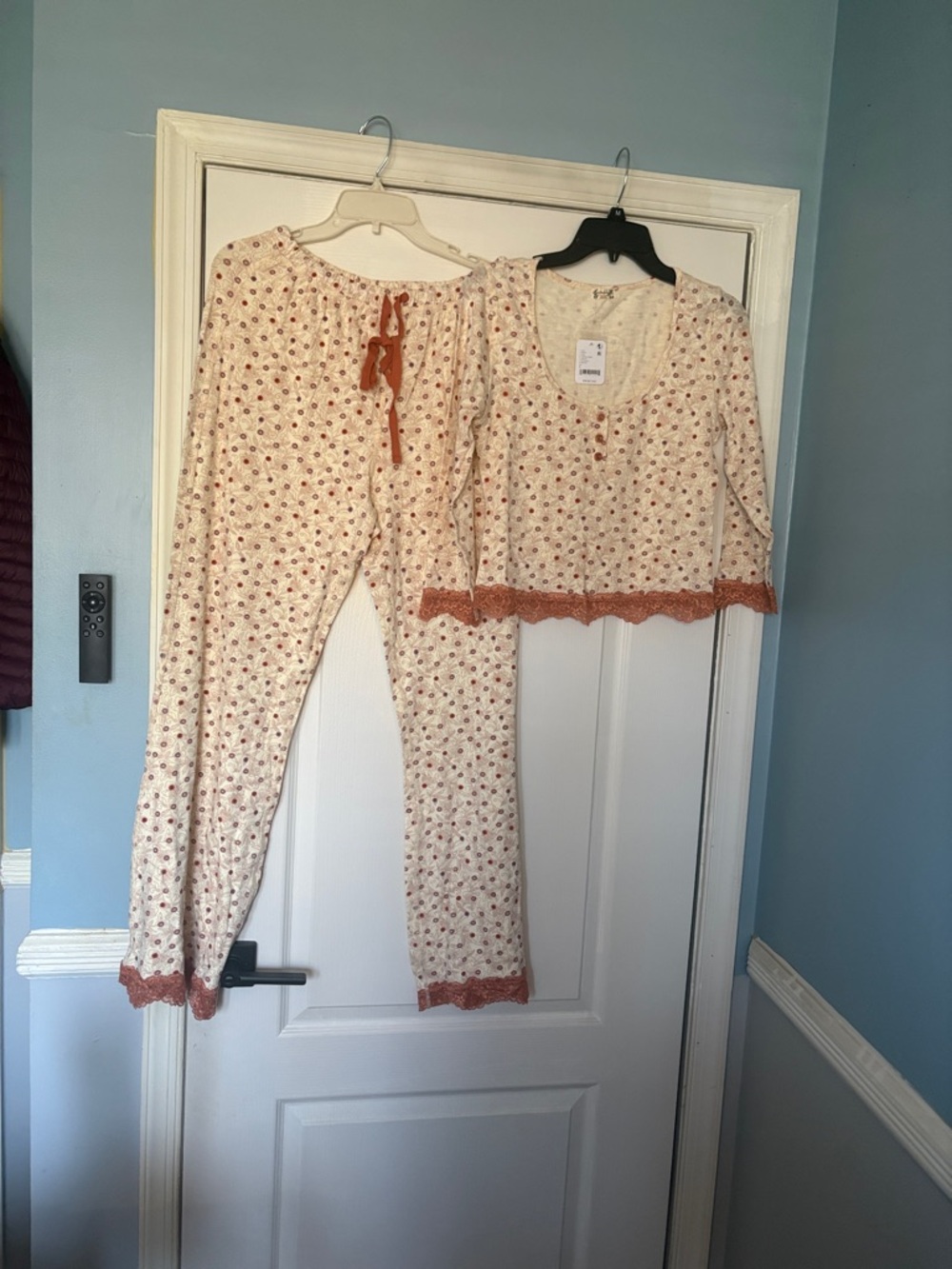 Free People Cream Floral Lace-Trim Pajama Set -